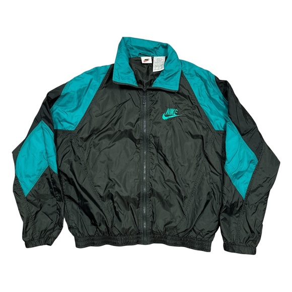 Vintage 90s Nike Jacket Black Teal Green Windbreaker Jacket Mens Small - Picture 2 of 10